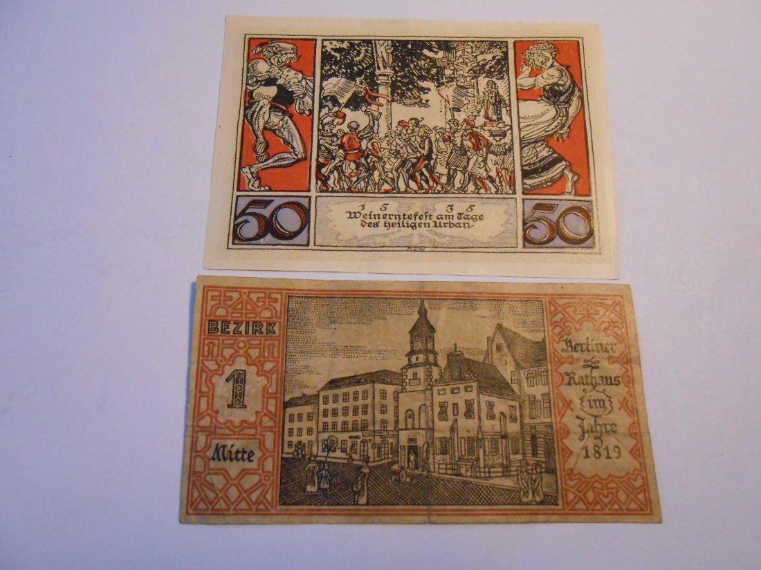  Notgeld(29) 50 Pfennig  Arnstadt 1921 und  50 Pfennige  Berlin Bezirk 1 Mitte  1921   