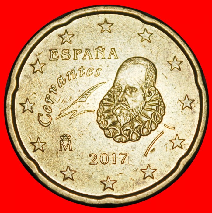 Ⰺ NORDIC GOLD (1999-2026): SPAIN ★ 20 EURO CENTS 2017 Cervantes (1547-1616)!★LOW START ★ NO RESERVE!