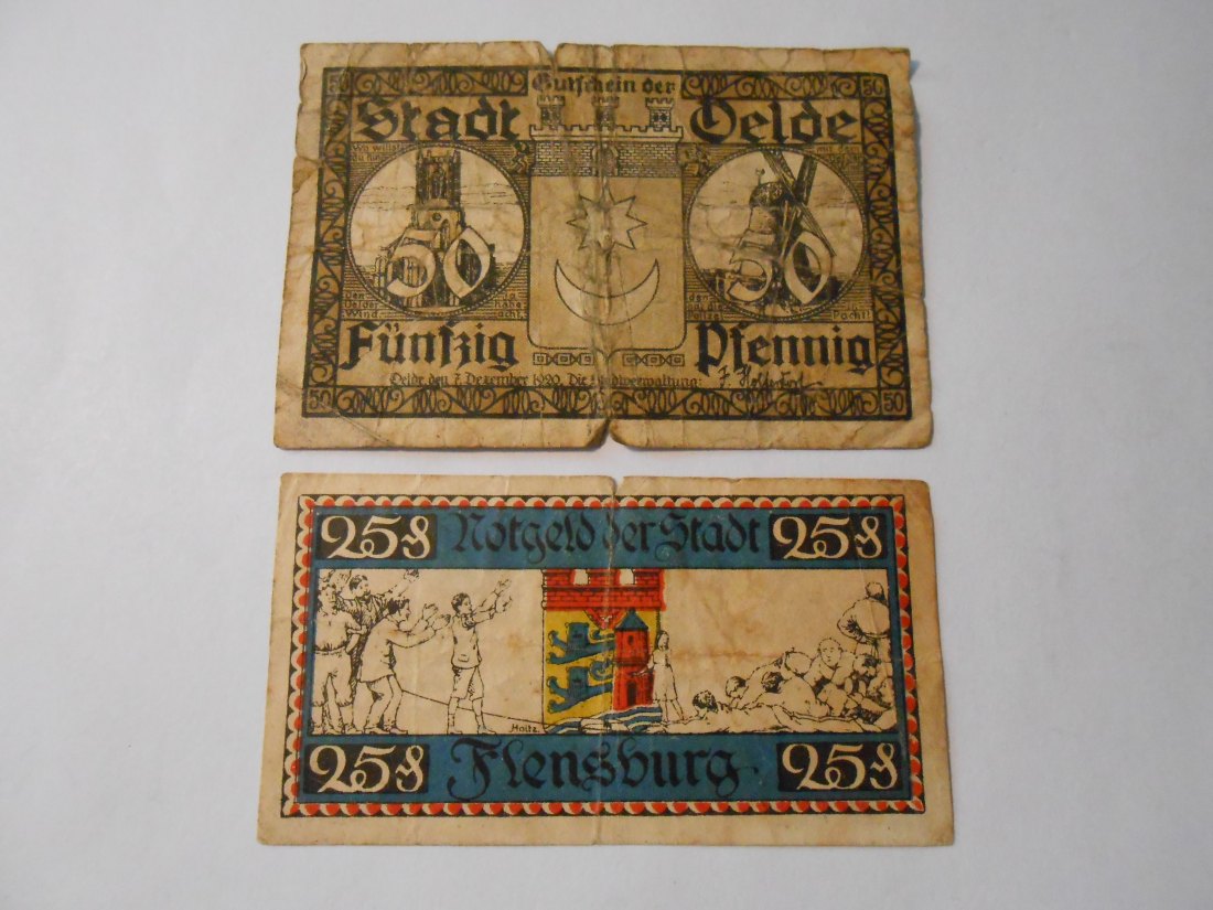  Notgeld(31)  50 Pfennig Stadt Oelde 1920 und  25 Pfennige Stadt Flensburg 1920   