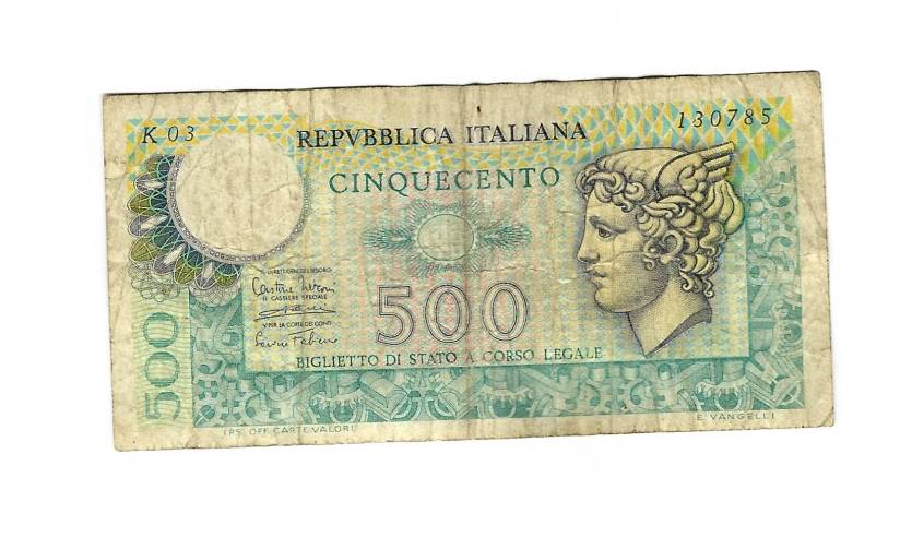 Banknote (56) Italien 500-Lire-Banknote Mercurio, gedruckt 1974