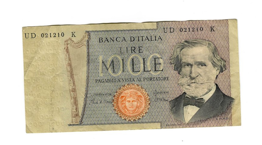 Banknote (57)1.000-Lire-Banknote Guiseppe Verdi, 2. Serie der Banca d'Italia, 6. September 1980