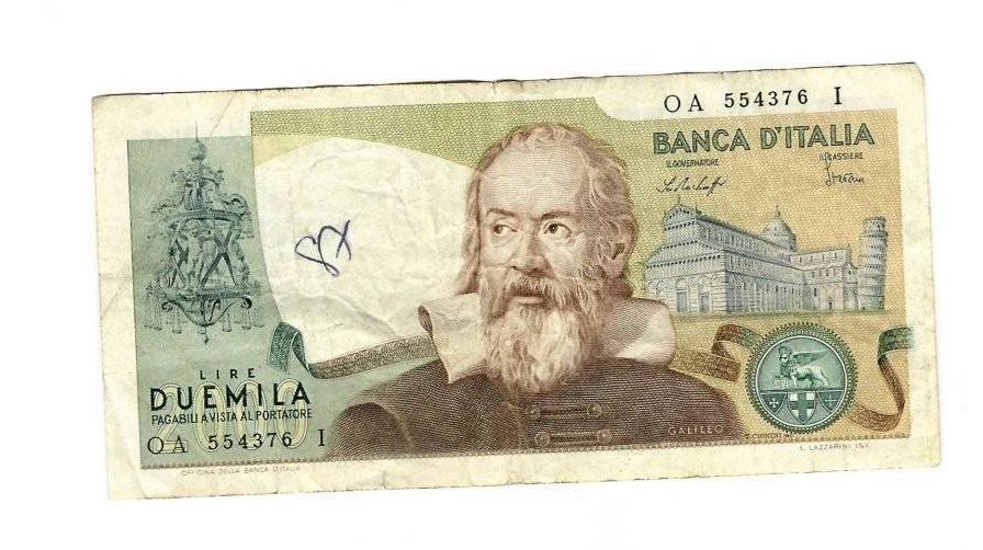 Banknote (58)Italien 2000-Lire-Banknote Galileo Galilei aus dem Jahr 1983