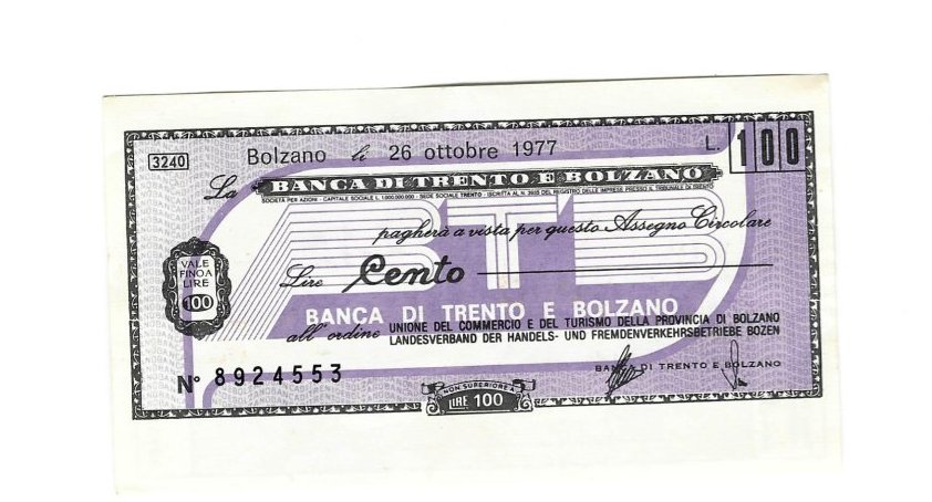 Banknote (59)100 Lire (Cento Lire) 26. Oktober 1977 , Banca di Trento e Bolzano Typ 2