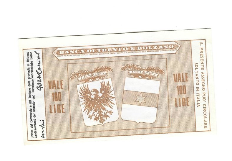  Banknote (59)100 Lire (Cento Lire) 26. Oktober 1977 , Banca di Trento e Bolzano Typ 2   