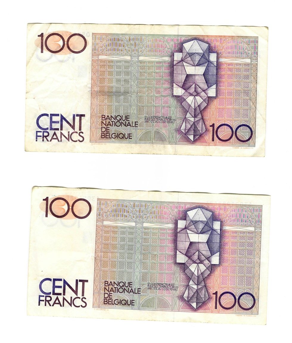  Banknote (60) Belgien 2 Stück 100-Franken-Banknoten 1982 +1984   