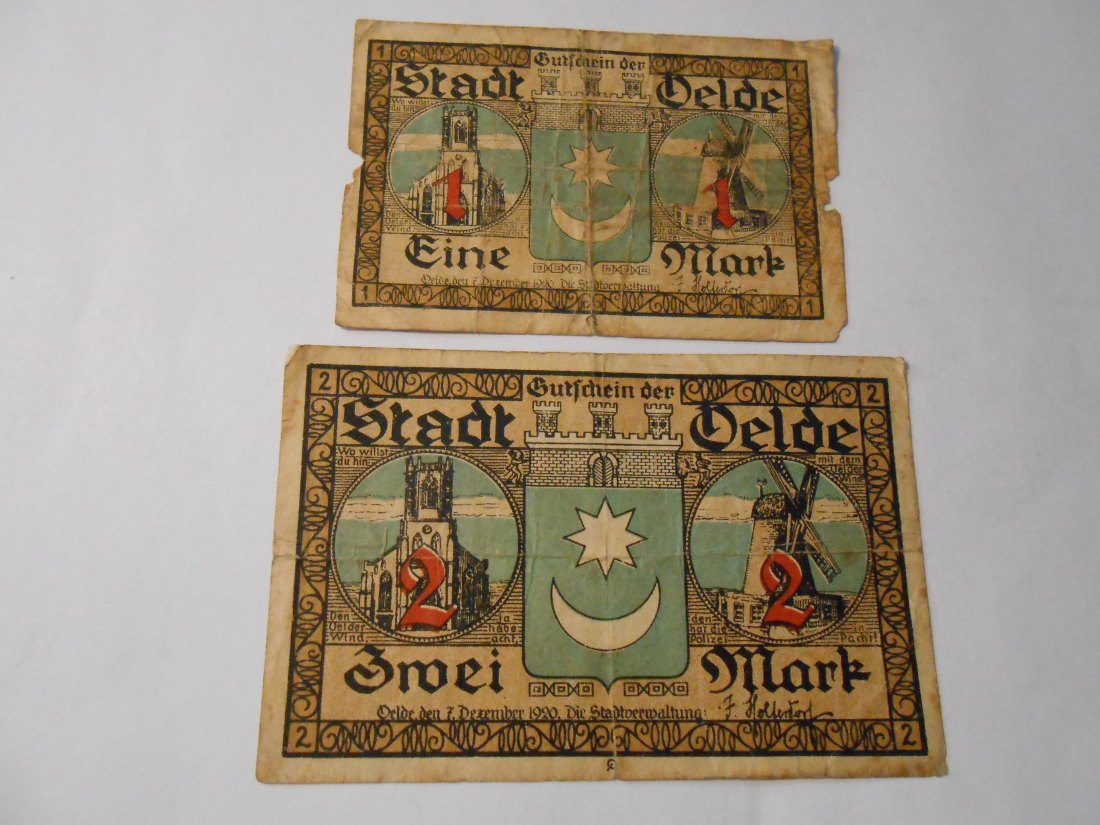  Notgeld(32) 1 Mark Stadt Oelde  1920 und  2 Mark Stadt Oelde  1920   
