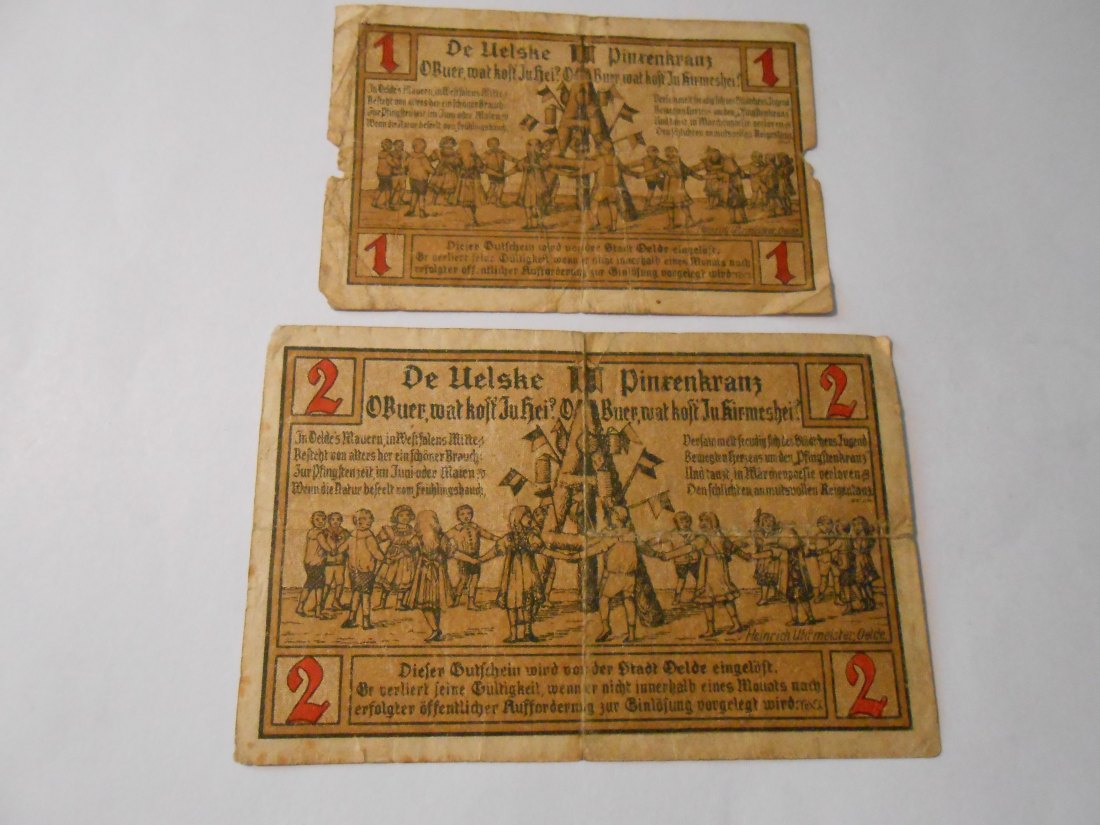  Notgeld(32) 1 Mark Stadt Oelde  1920 und  2 Mark Stadt Oelde  1920   