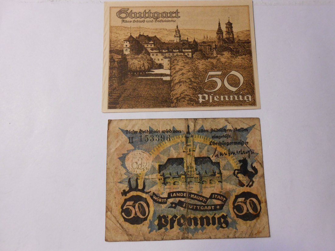  Notgeld(38) 2 Stück 50 Pfennig Stuttgart 1921 Nr.218600 und   1921 Nr. II 153396   