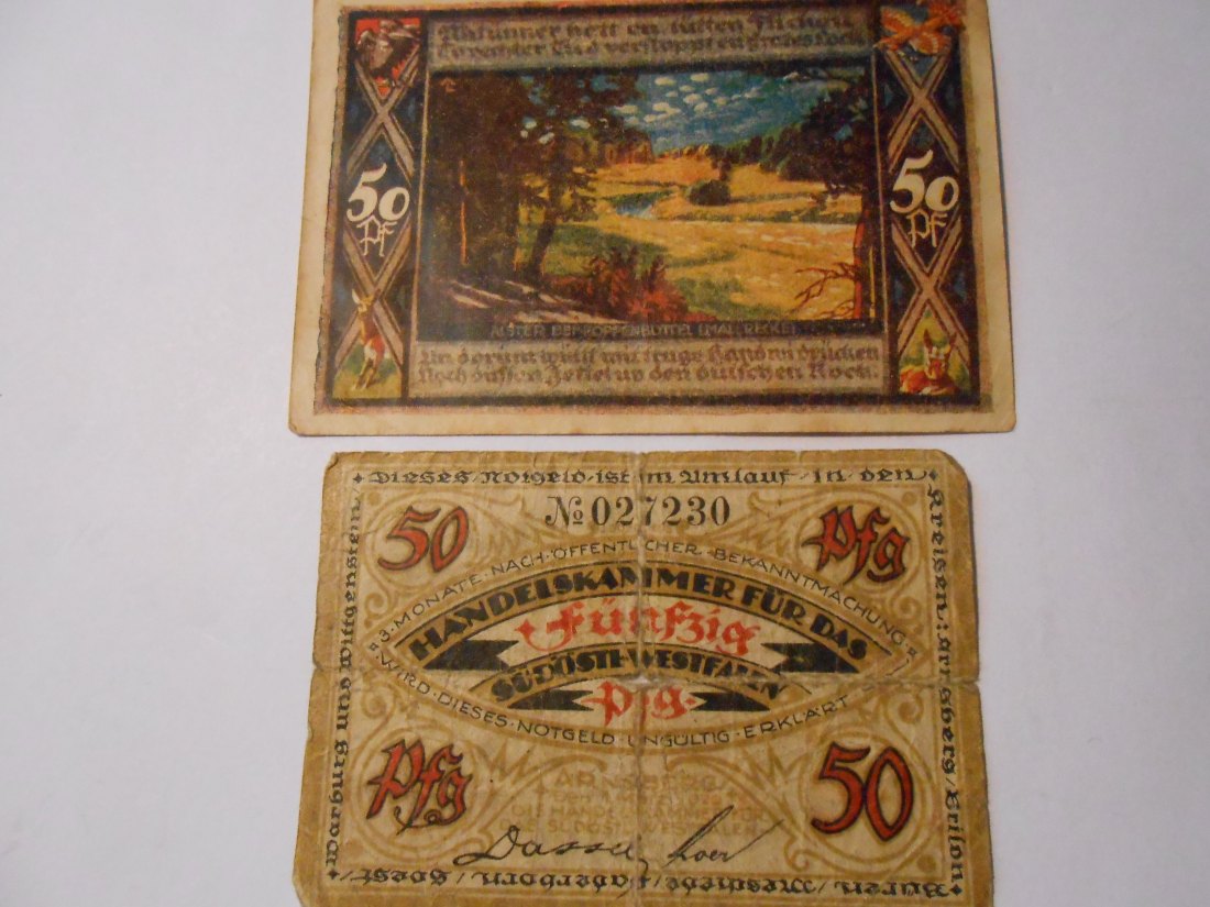  Notgeld(40) 50 Pf. Poppenbüttel 1921 und 50 Pf. der Handelskammer für das südöstliche Westfalen   