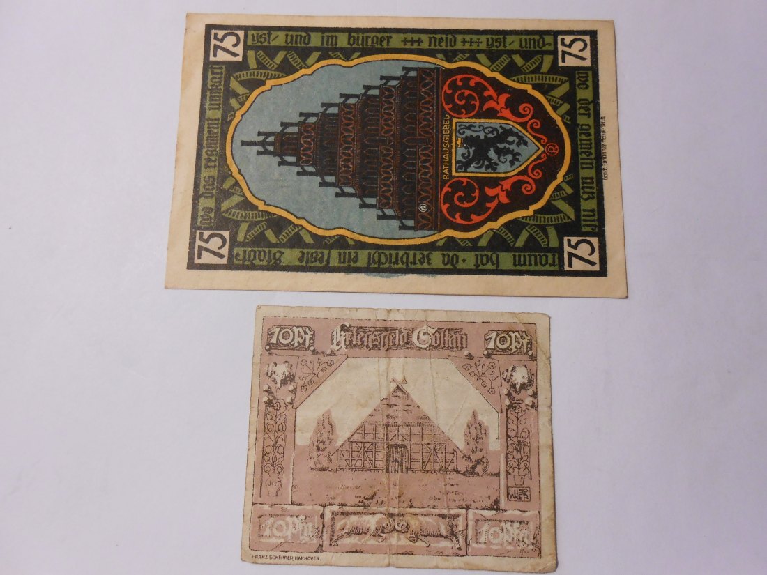  Notgeld(41) 75 Pfennig Stadt Pössneck o.J.  und  10 Pfennig  Heidestadt Soltau  1919   