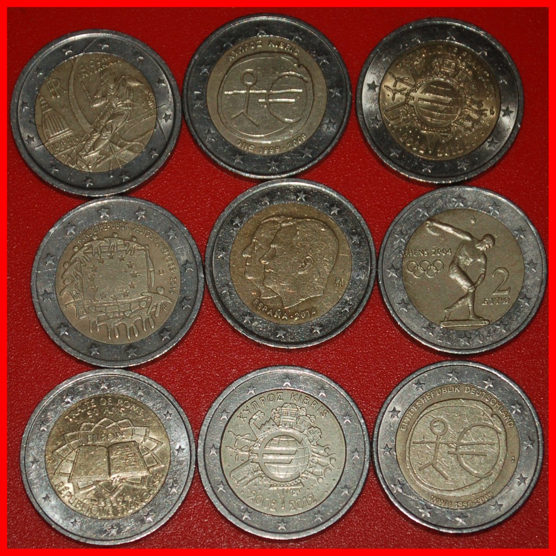 Ⰺ 9 COMMEMORATIVE COINS: EUROPEAN UNION ★ 2 EUROS DIFFERENT TYPES 2004-2015!★LOW START ★ NO RESERVE!
