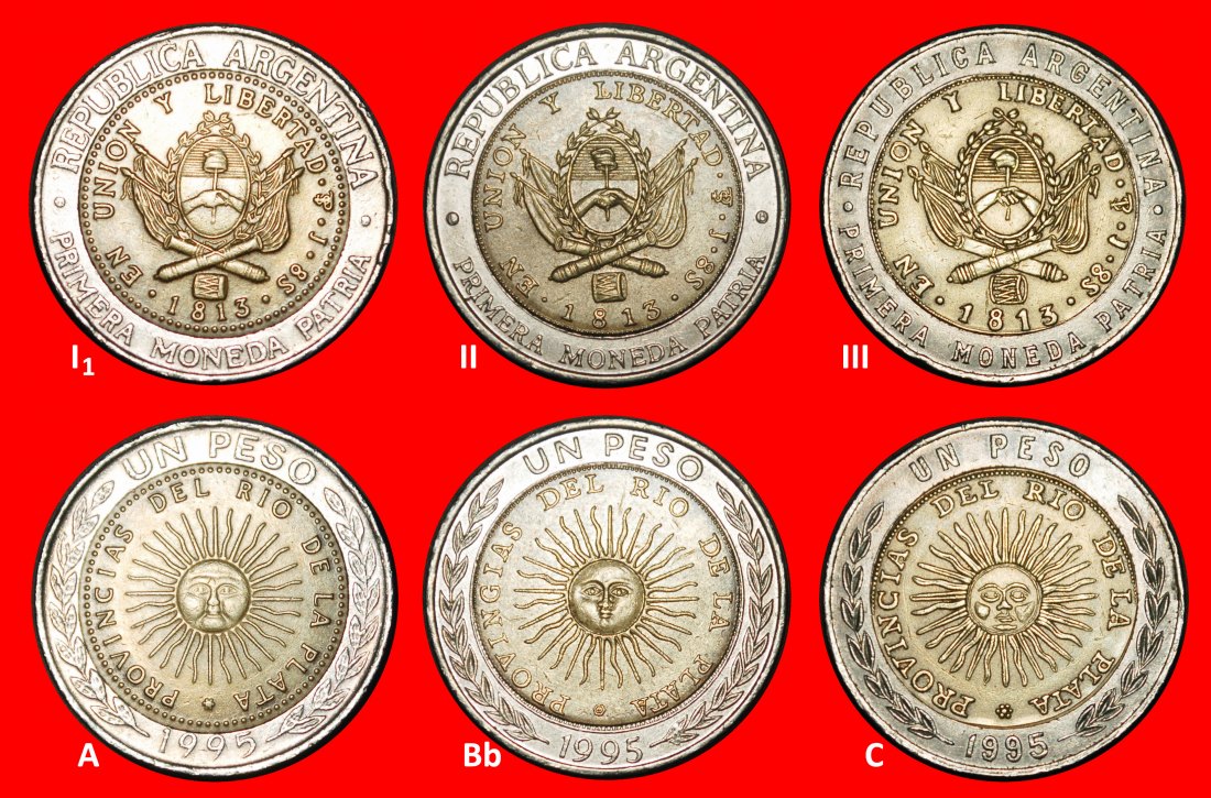 Ⰺ KOREA, BRITAIN, MEXICO, ITALY (1994-2016):ARGENTINA★1 PESO 1813 1995 3 COINS★LOW START★NO RESERVE!