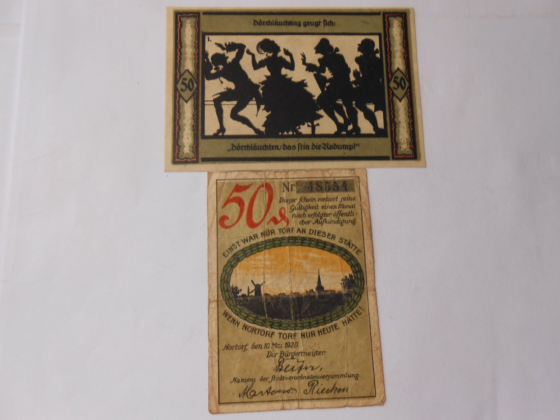  Notgeld(47)  50 Pf. Landeshauptstadt Neustrelitz  1921 und  50 Pf. Stadt Nortorf  1920   