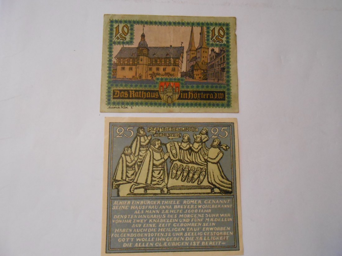  Notgeld(48) 10 Pfennig Stadt Hörter 1921 und  25 Pfennig Stadt Hameln 1921   