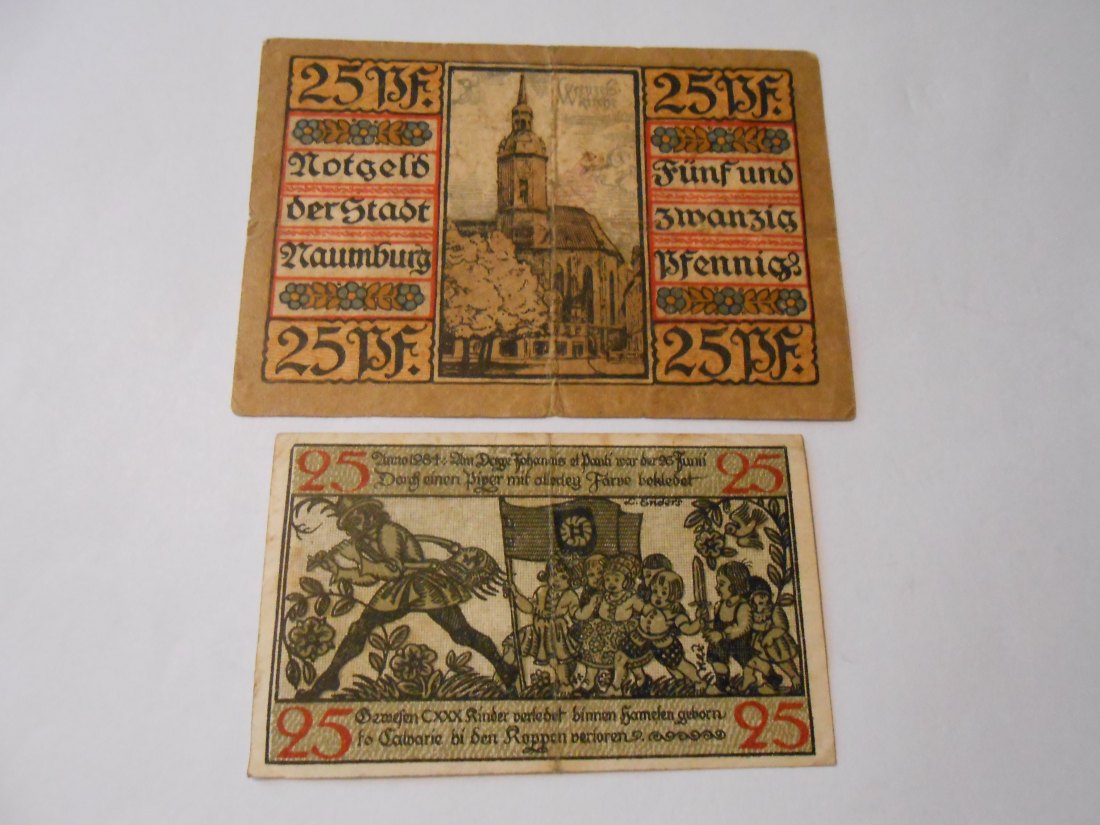  Notgeld(51) 25 Pf. Stadt Naumburg 1920 Nr.68281 und  25 Pf. Stadt Hameln 1918 Nr.280173   