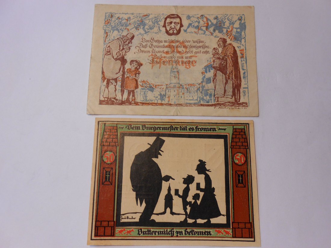  Notgeld(52)  50 Pf. Stadt Gotha 1921 Nr.52441 und  50 Pf. Stadt Glauchau  1921 Nr.481902   