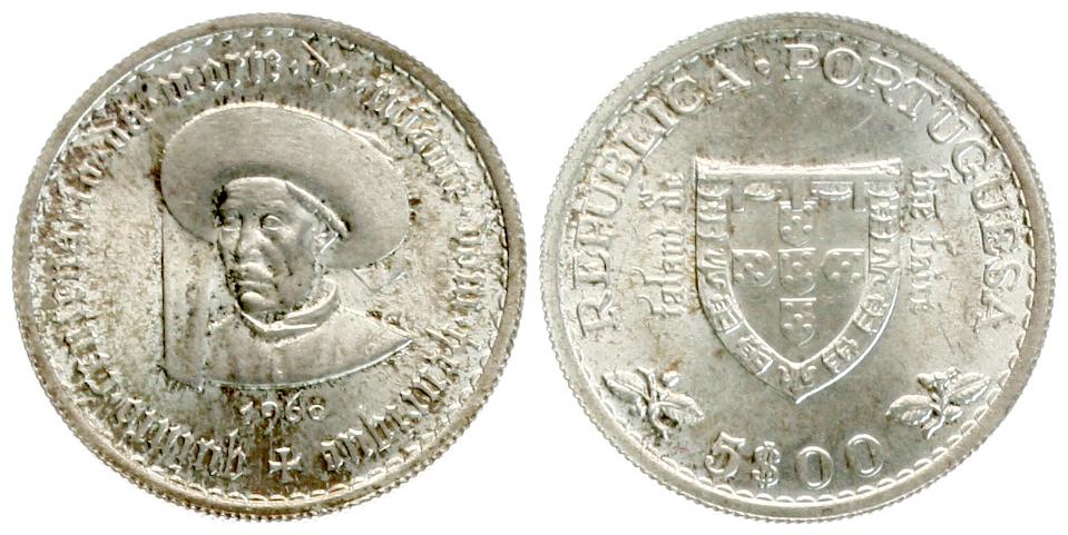  Portugal:5 Escudos 1968, Heinrich der Seefahrer, Silber, TOP_Exemplar, näheres unten!   