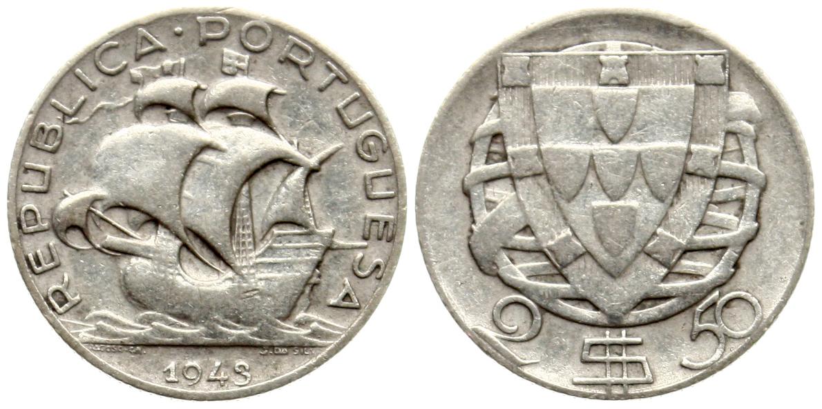  Portugal: 2,5 Escudos 1943, Silber, siehe unten!   