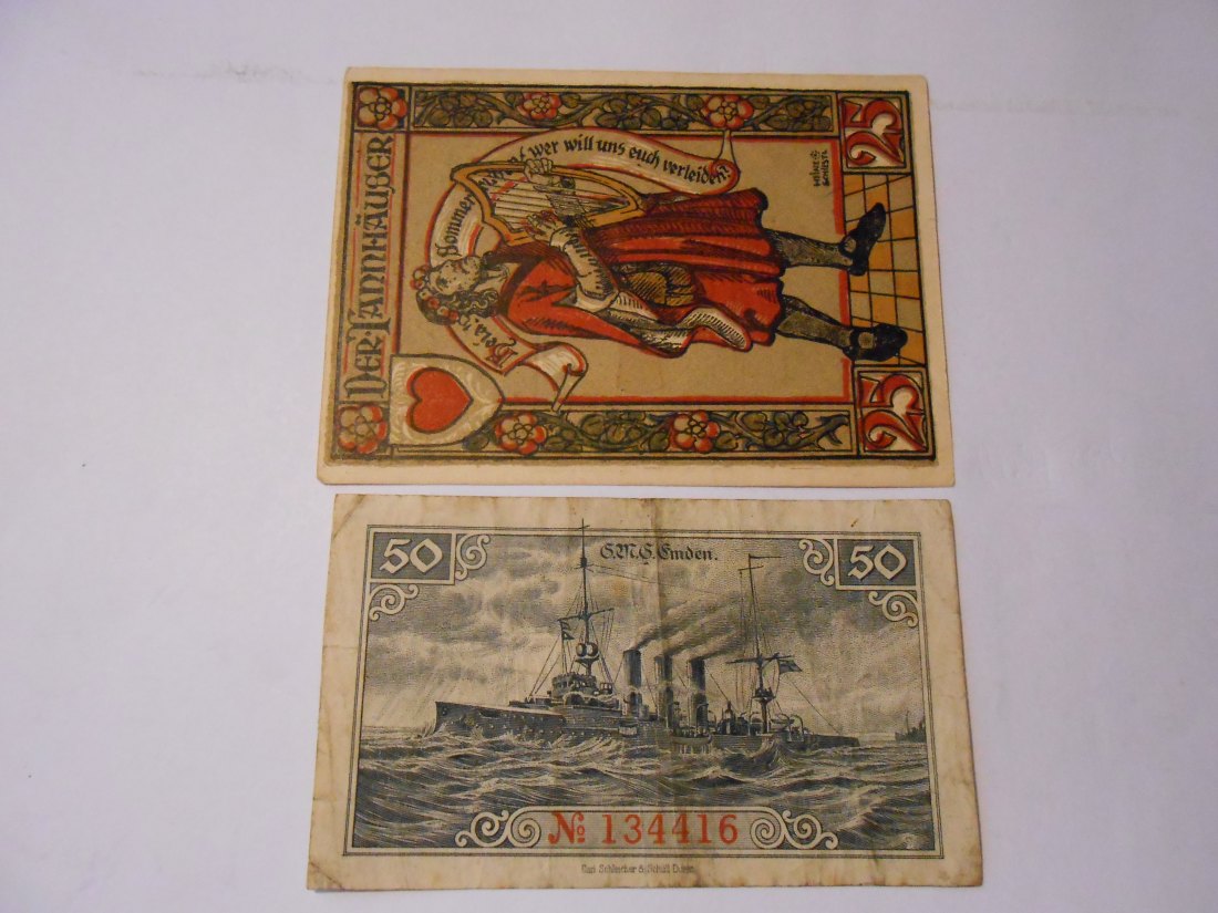  Notgeld(56) 25 Pf. Wartburgstadt Eisenach 1922 und  50 Pf. Stadt Emden 1918 Nr.134416   