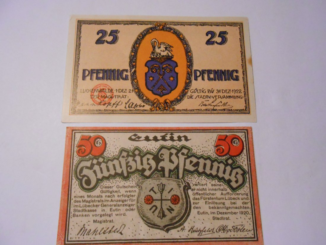  Notgeld(57) 25 Pfennig Stadt Luckenwalde 1921  und  50 Pfennig Stadt Eutin 1920   