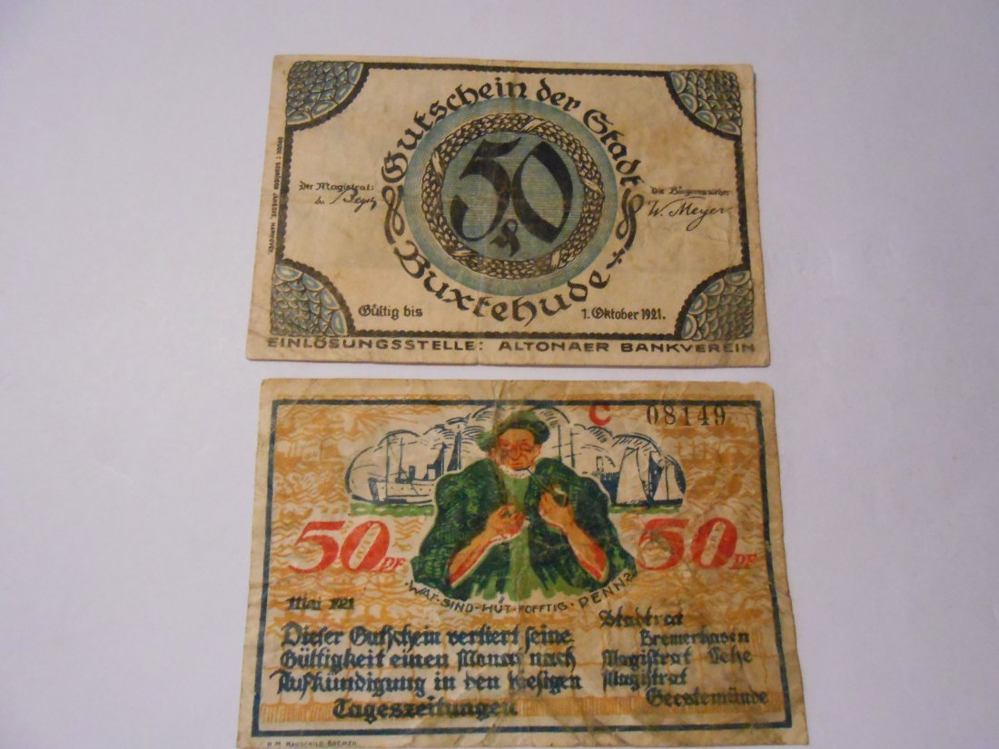  Notgeld(59) 50 Pf. Stadt Buxtehude o.J.  und  50 Pfennig Stadt Bremerhaven Nr. C 08149   