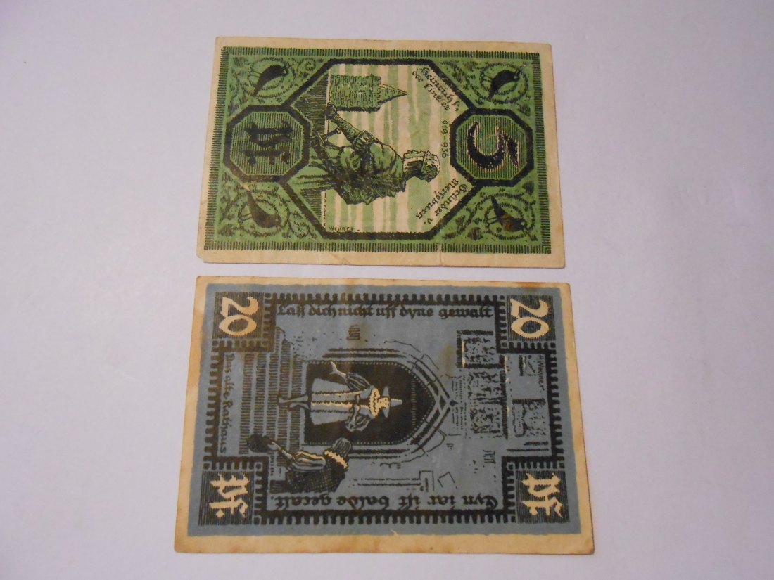  Notgeld(61)  5 Pf. Stadt Merseburg  1921 Nr. M 241542  und  20 Pf. Stadt Merseburg  1921 Nr. r 15611   