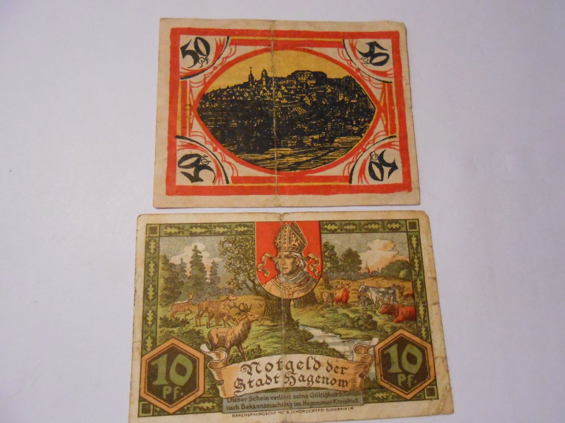  Notgeld(62) 50 Pf. Stadt Hachenburg 1921 Nr.032773  und  10 Pf. Stadt Hagenow 1921 Nr.4185   
