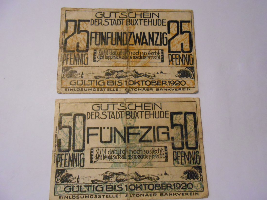  Notgeld(63) 25 Pfennig der Stadt Buxtehude o.J.  und  50 Pfennig der Stadt Buxtehude o.J.   