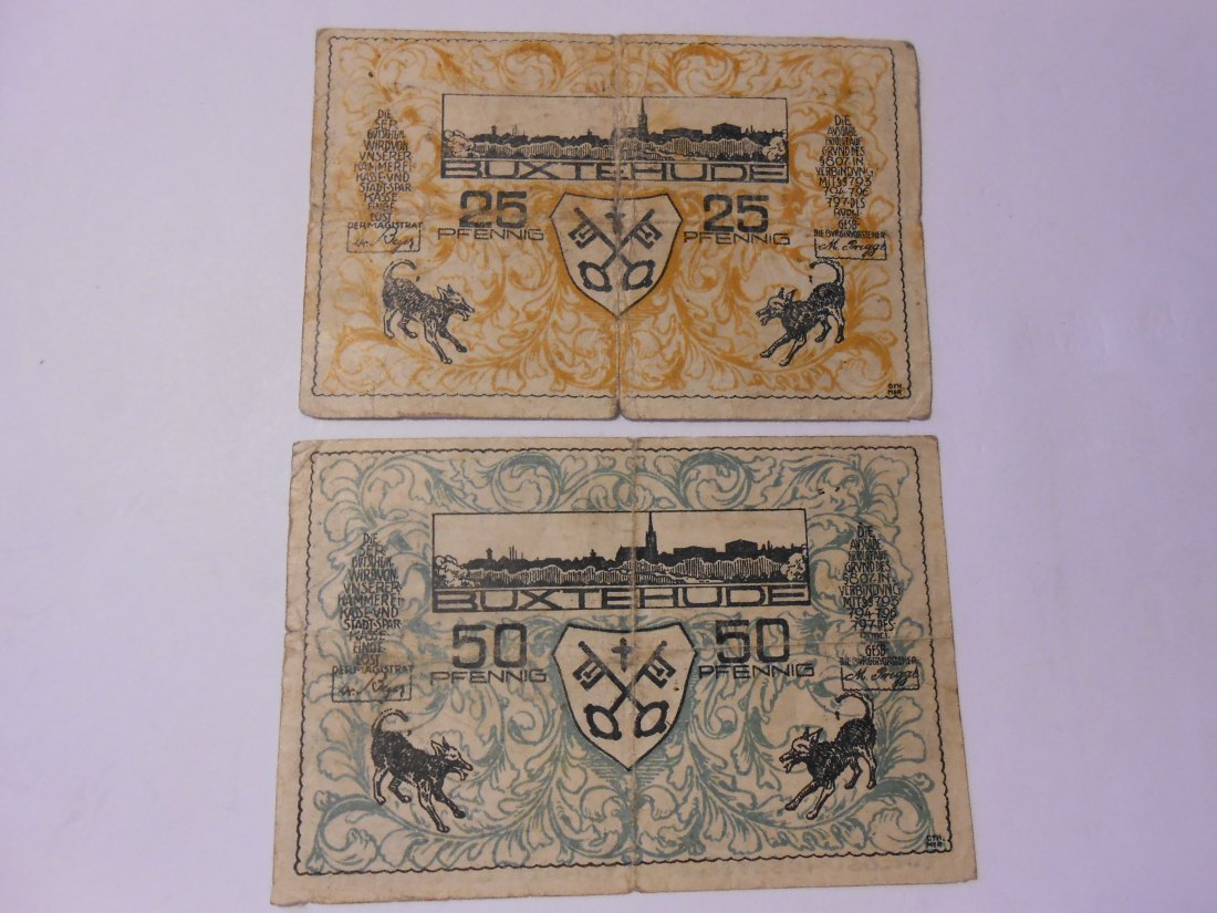  Notgeld(63) 25 Pfennig der Stadt Buxtehude o.J.  und  50 Pfennig der Stadt Buxtehude o.J.   