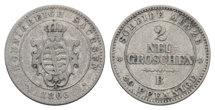  Altdeutschland; 2 Neugroschen (gleichbedeutend mit 20 Pfennigen) 1865   