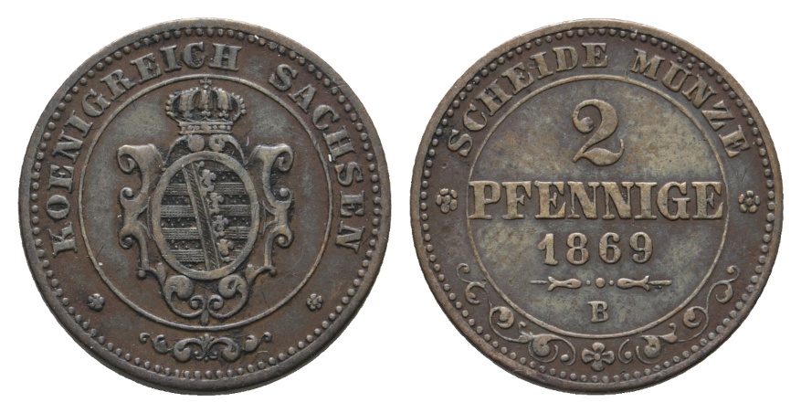  Altdeutschland; Königreich Sachsen; Kleinmünze; 1869   