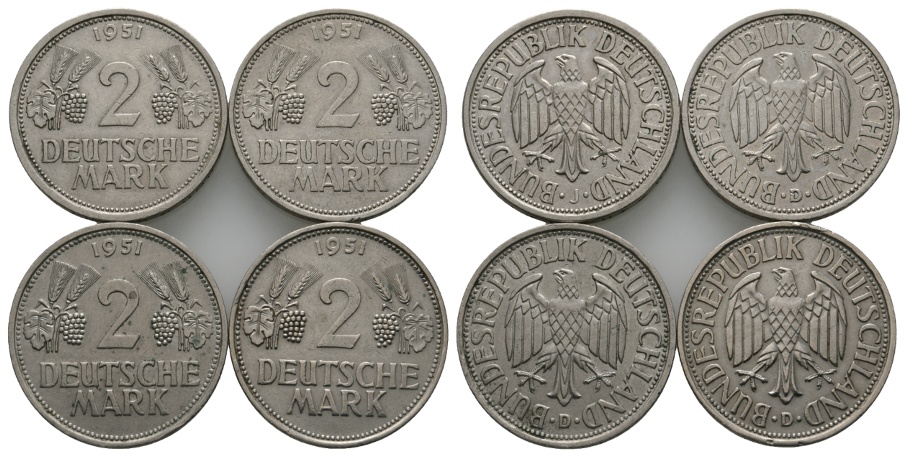  Bundesrepublik Deutschland; 4 x 2 Deutsche Mark 1951 D/J   