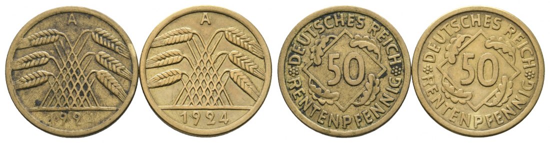  Deutsches Reich; Weimarer Republik; 2 x 50 Pfennig 1924   