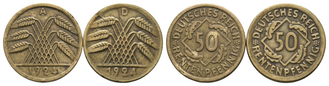  Deutsches Reich; Weimarer Republik; 2 x 50 Pfennig 1924   