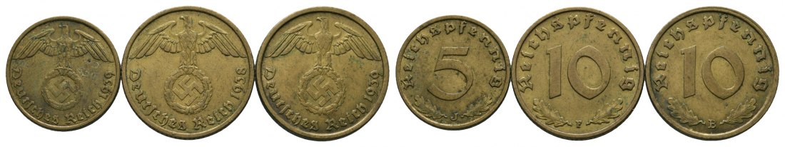  Deutsches Reich; Drittes Reich; 3 Kleinmünzen 1938/1939/1939 B/F/J   