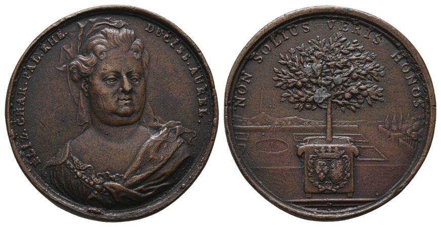  Medaille; Bronze; Elisabeth Charlotte von der Pfalz(1652–1722); 43,28 g; Ø 41,68 mm   