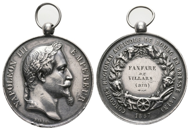  Medaille; Frankreich 1867; AG; tragbar; 37,81 g; Ø 40,97 mm   