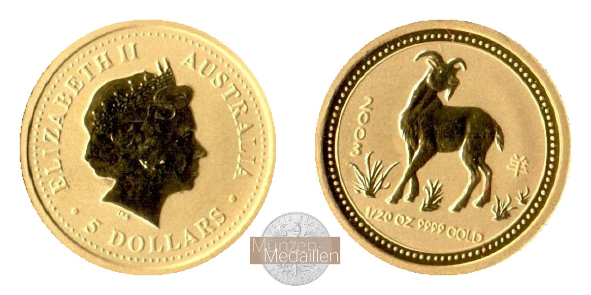 Australien 5 Dollars Year of the Goat 2003 MM-Frankfurt Feingold: 1,555g   