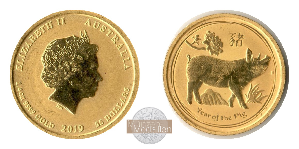 Australien 25 Dollar MM-Frankfurt Feingold: 7,78g Jahr des Schweins 2019 