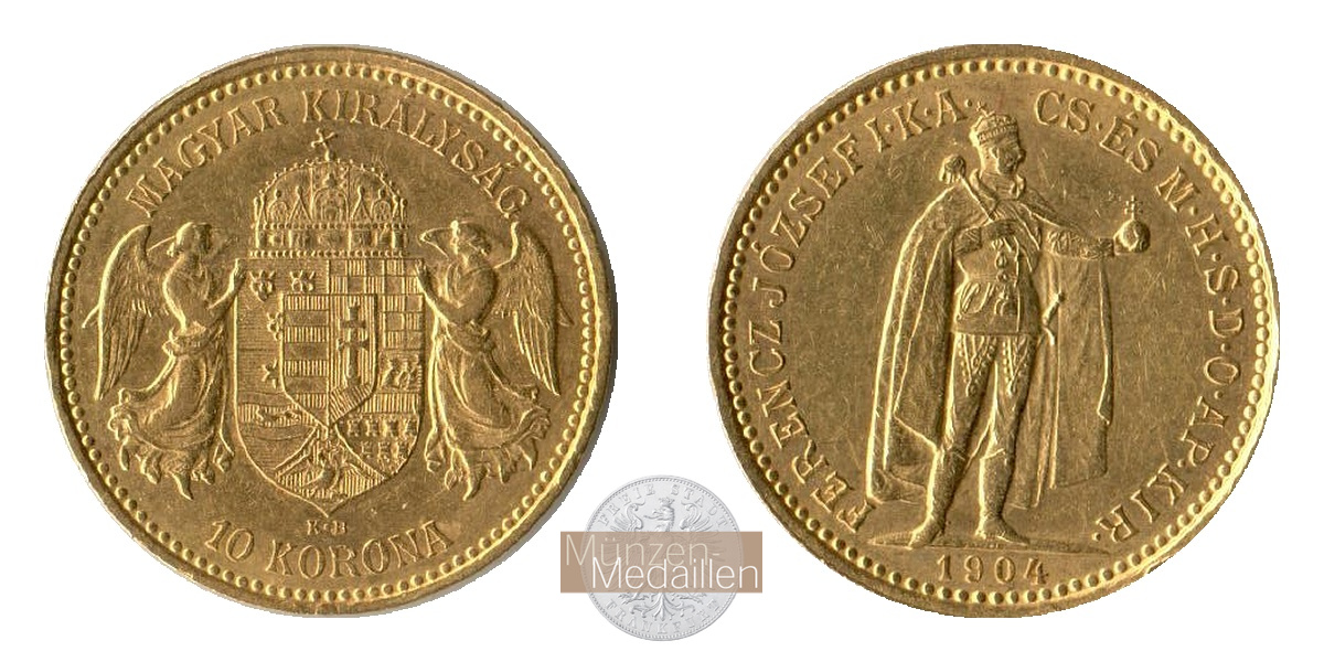 Ungarn MM-Frankfurt  Feingold: 3,05g 10 Kronen 1904 KB 