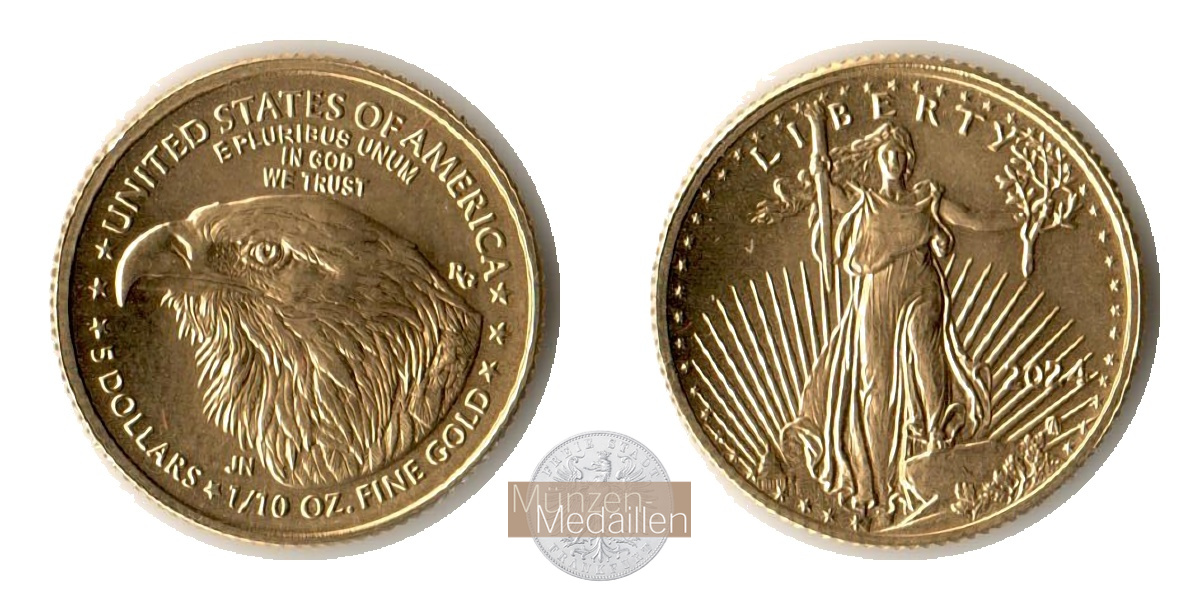 USA 5 Dollar MM-Frankfurt KM#750 Feingold: 3,11g American Gold Eagle 1/10 Unze 2022 