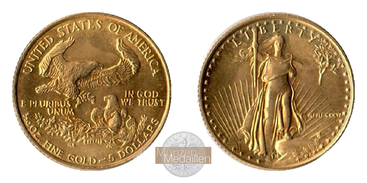  USA 5 Dollars American Gold Eagle (Bullion Coinage) 1986 (1986-2023) FM-Frankfurt Feingold: 3,11g   