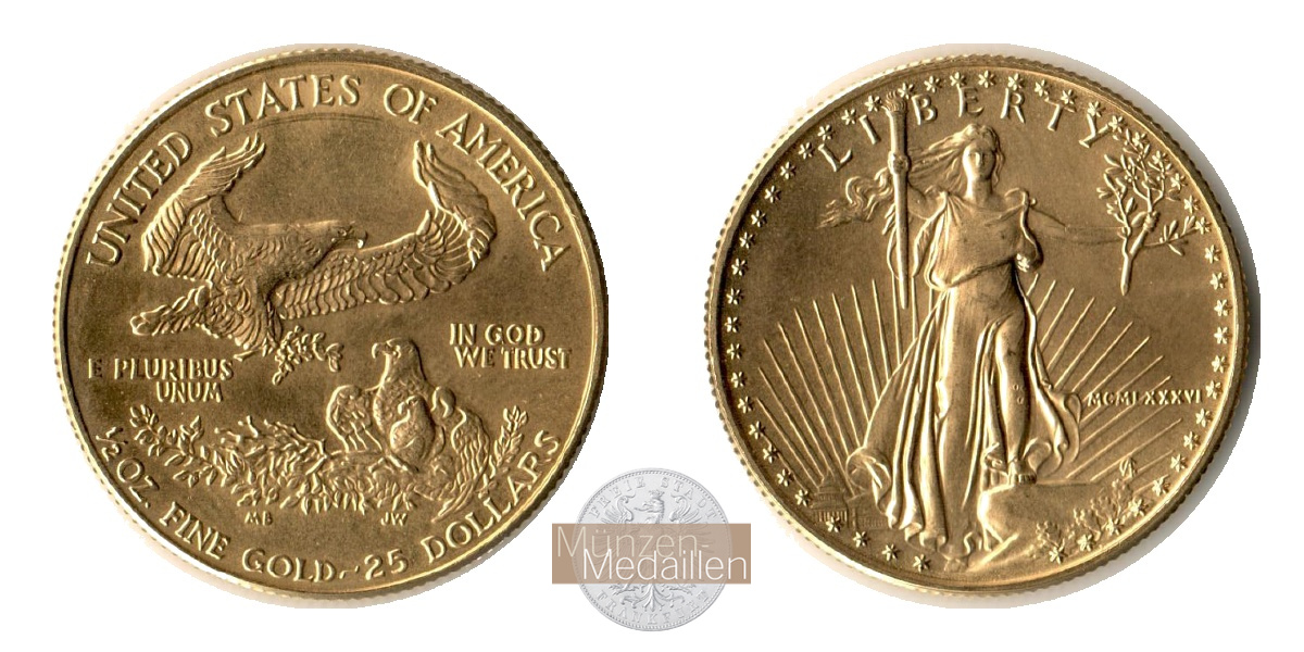 USA  25 Dollars MM-Frankfurt  Feingold: 15,5g Adler 1986 