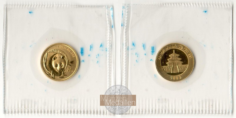 China, Volksrepublik. MM-Frankfurt Feingewicht 1,55g 20 Yuan (Panda) 2003 