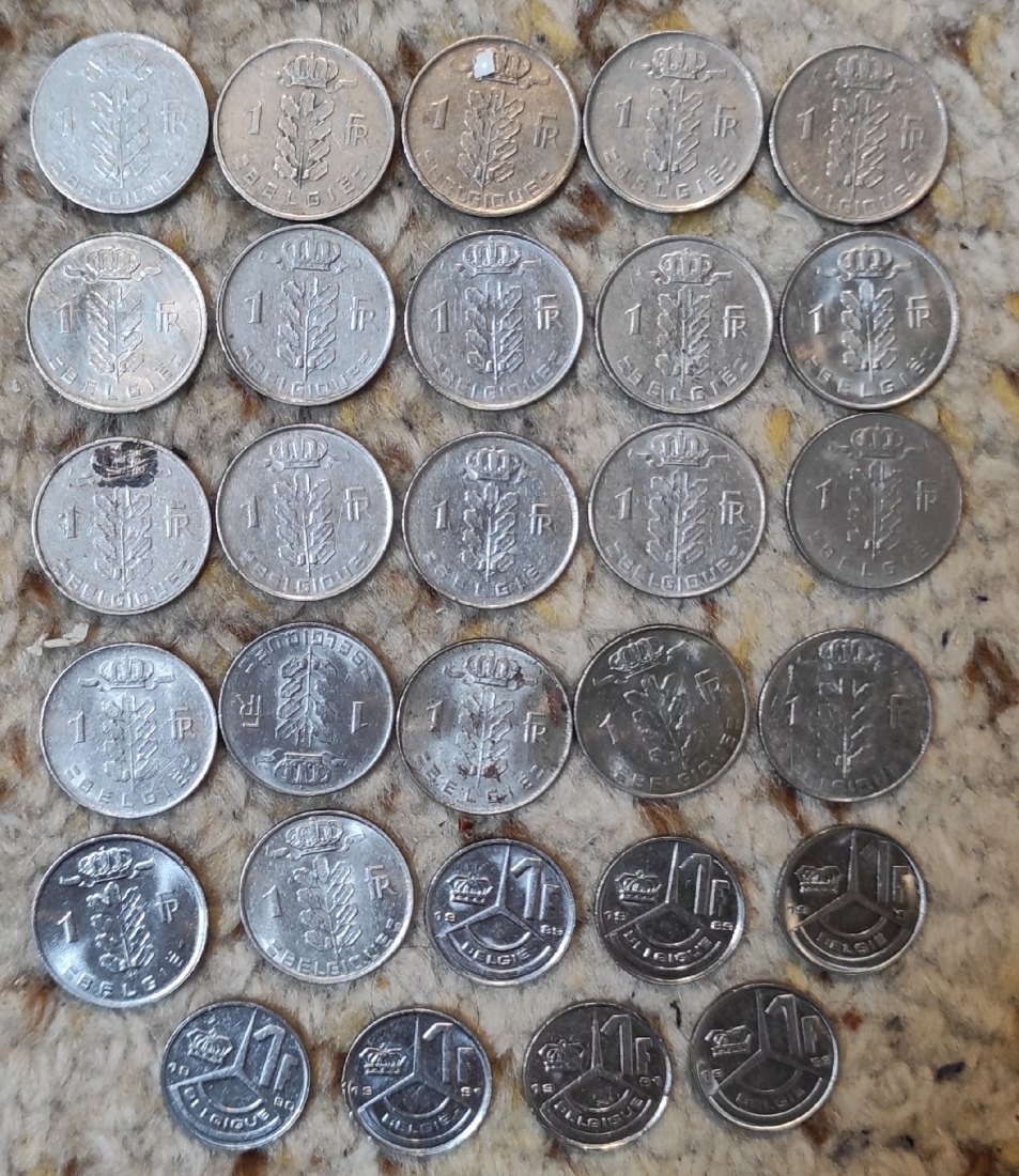 Set 015: Belgien Münzlot mit 15 x 1 Franc Stücke mit verschiedenen Prägejahren   