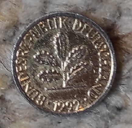  Deitschland 1 Pfennig 1992 G VERGOLDET   
