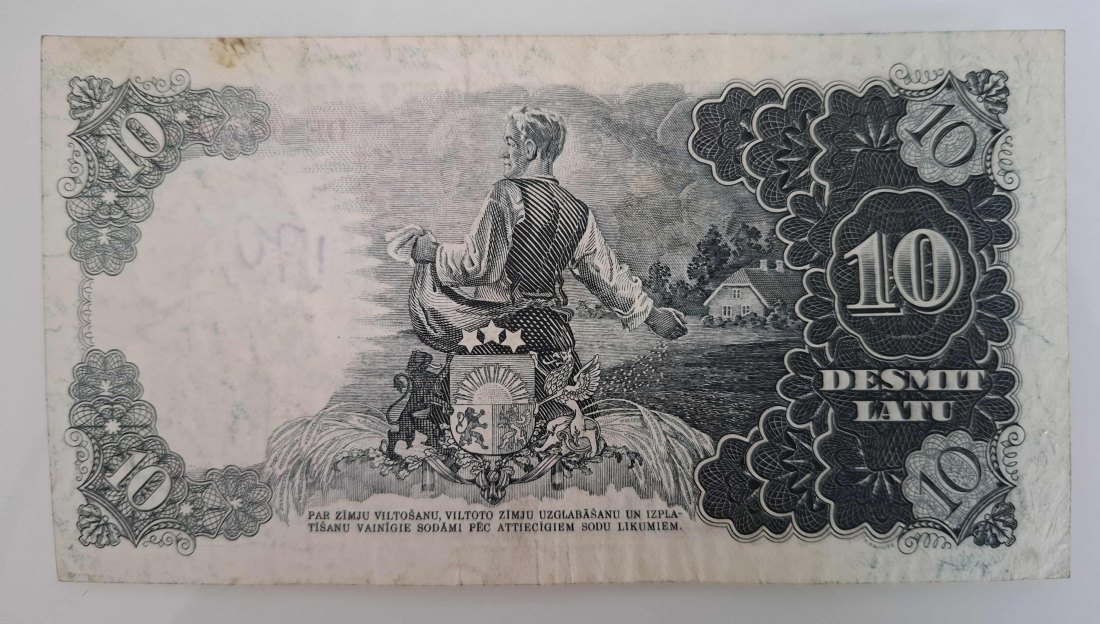  Lettland 10 Latu 1940 Banknote mit Gebrauchsspuren P.29   