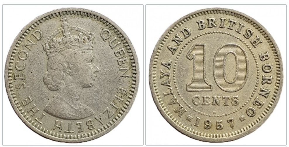  Malaya und Britisch-Borneo 10 Cent 1957 Münzzeichen H - Heaton Birmingham   