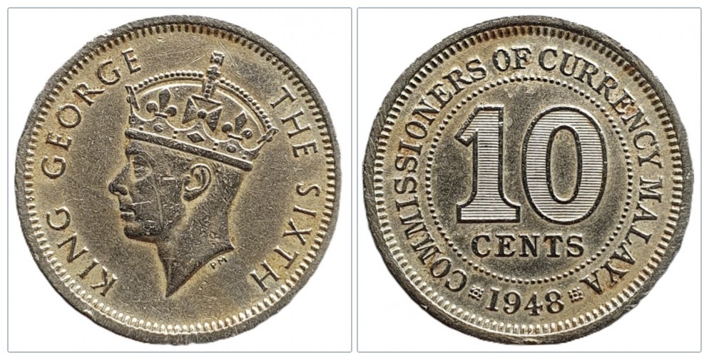  Malaya 10 Cent 1948 George VI.   