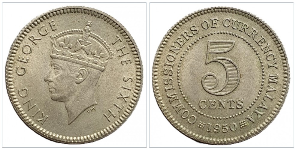  Malaya 5 Cent 1950 George VI.   